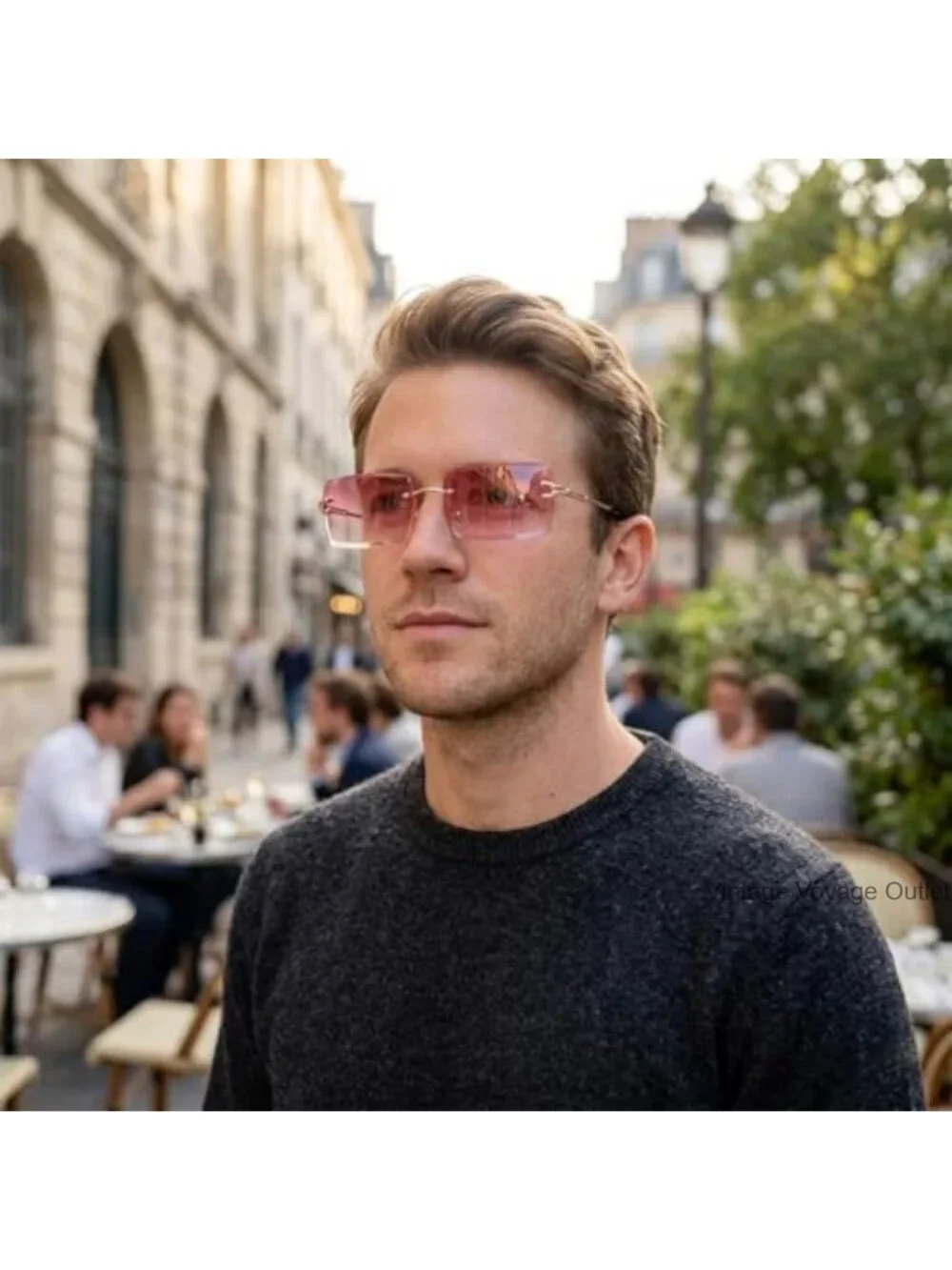 Rimless Rectangle Sunglasses Unisex Y2K Retro Frameless Eyewear UV400